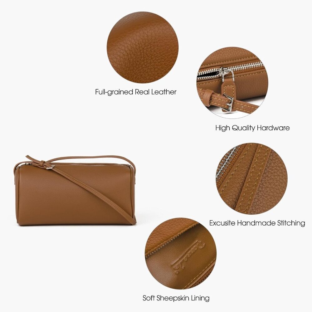 Women Caramel-lychee Pattern Crossbody Purse with Adjustable Strap Full-Leather - Picture 5 of 7